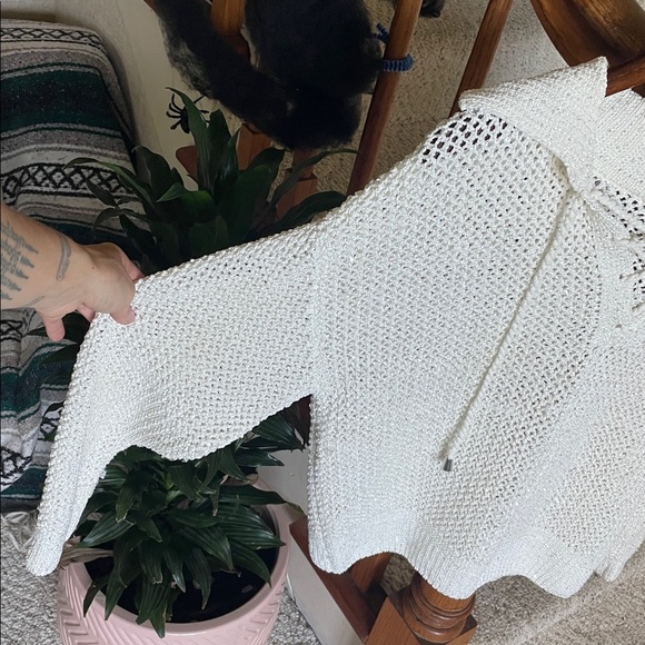 Joie White V-Neck Knit Sparkle Holiday Sweater - Picture 5 of 10